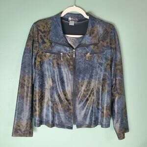 Damee Inc Womens Blue Snake Print Lightweight Full Zip Jacket Set Size Medium